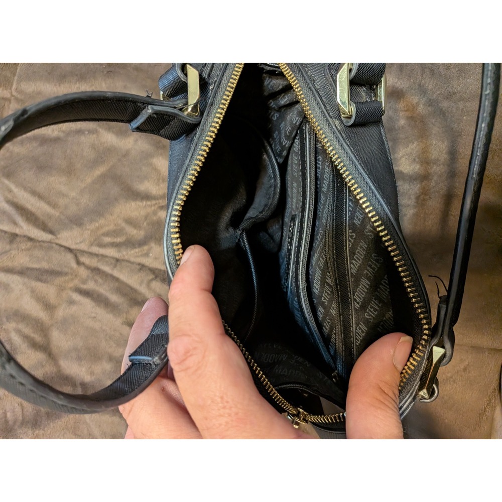 Steve Madden Black Saffiano Satchel Handbag Gold Tone Hardware Top Handle Bag - Picture 5 of 5